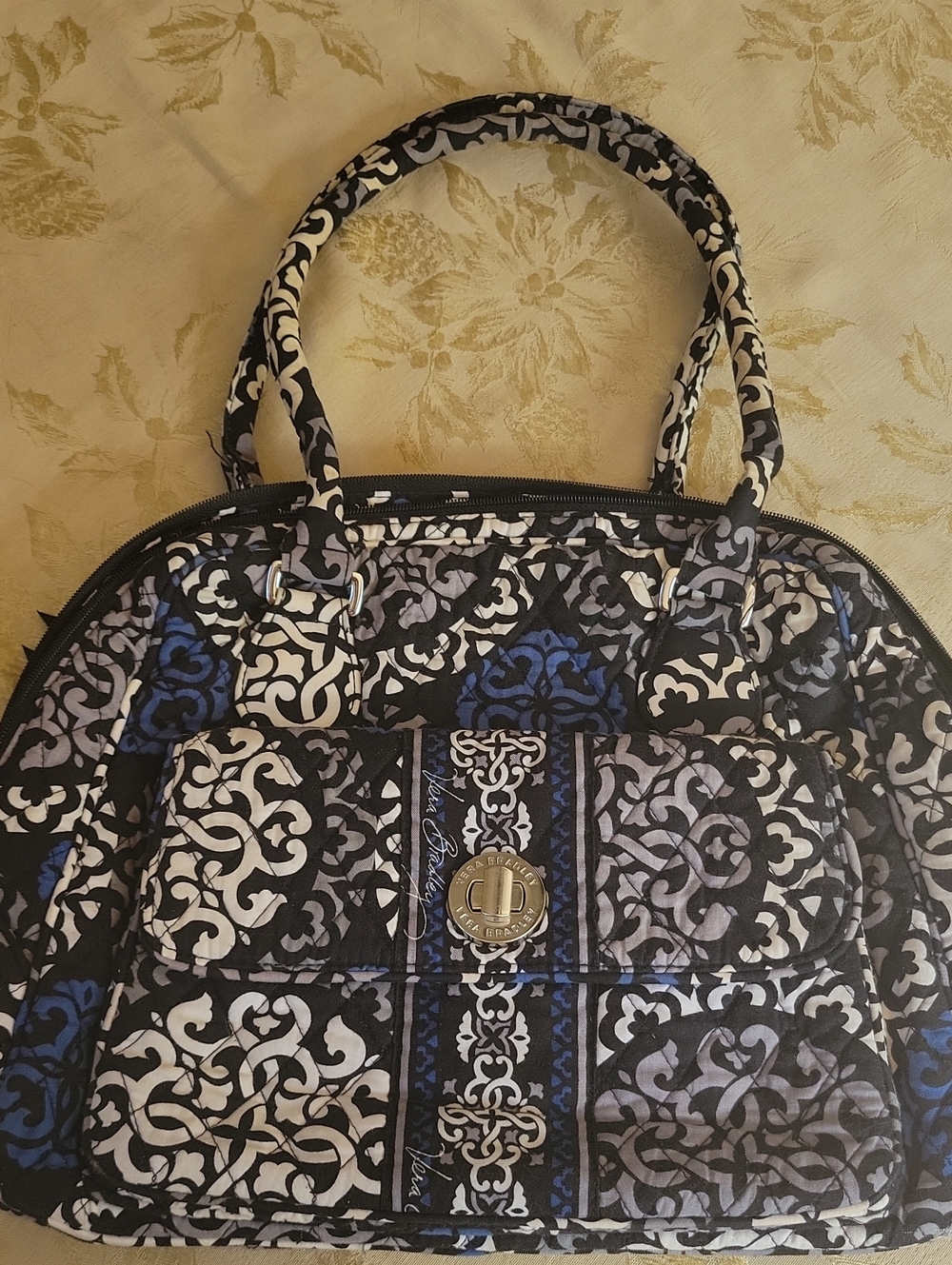 VERA BRADLEY quilted patterned tote Bag - Black, White & Blue